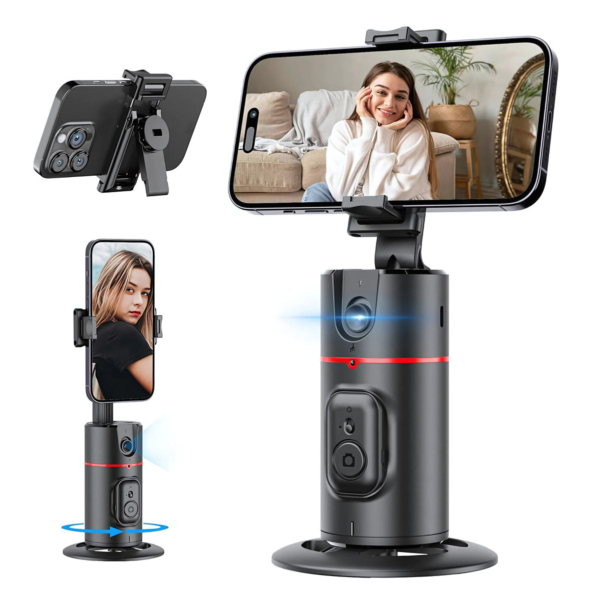 Auto Face Tracking Tripod with Fill Lights, No App Required, 360¡ Rotation Body Phone Camera Mount with Detachable Remote